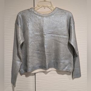 H&M Girls Silver/Light Bllue Metallic Sweater Sz 10-12Y